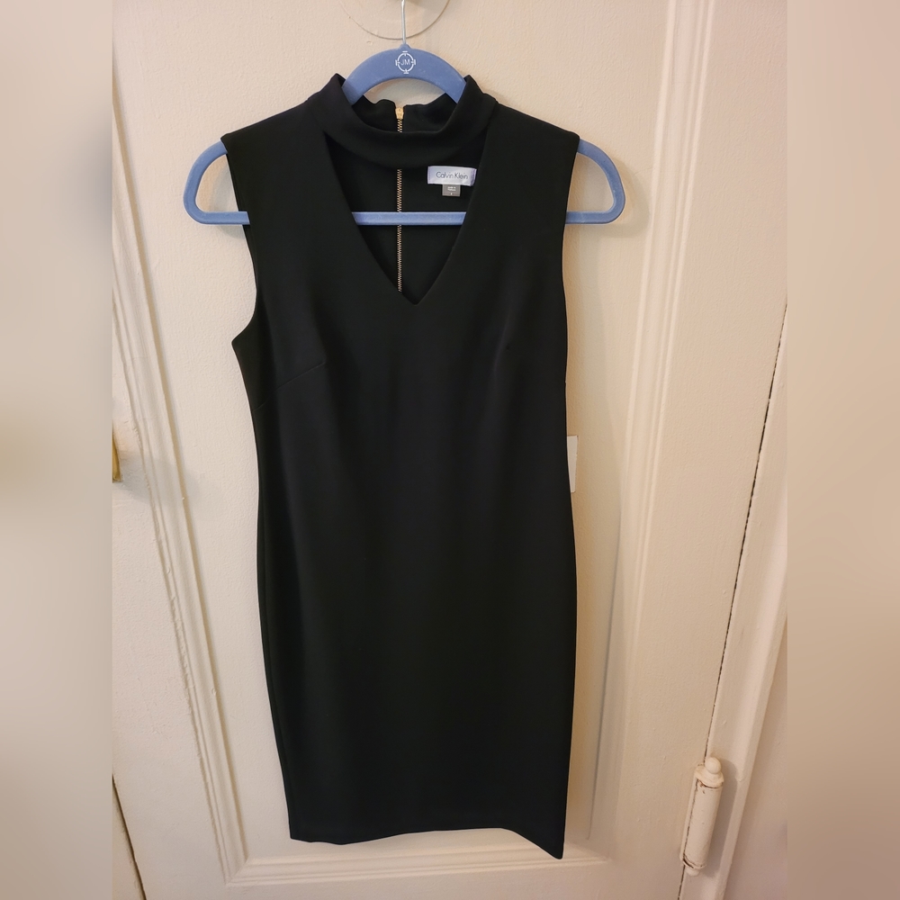 Calvin Klein Black Sheath Dress with Cutout Neckline